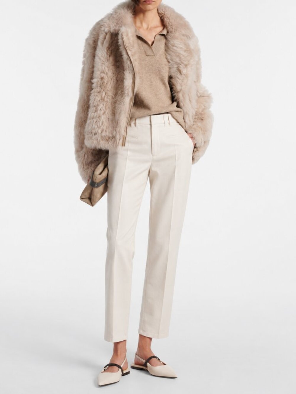 Brunello Cucinelli Monili Pants Cotton Twill Winter White Size 8 New Tags